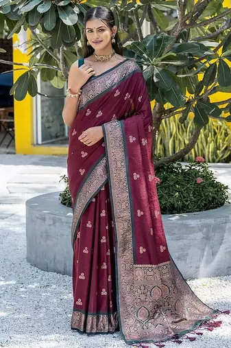 Ethnic Motifs Woven Design Zari Banarasi Saree