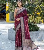 Ethnic Motifs Woven Design Zari Banarasi Saree