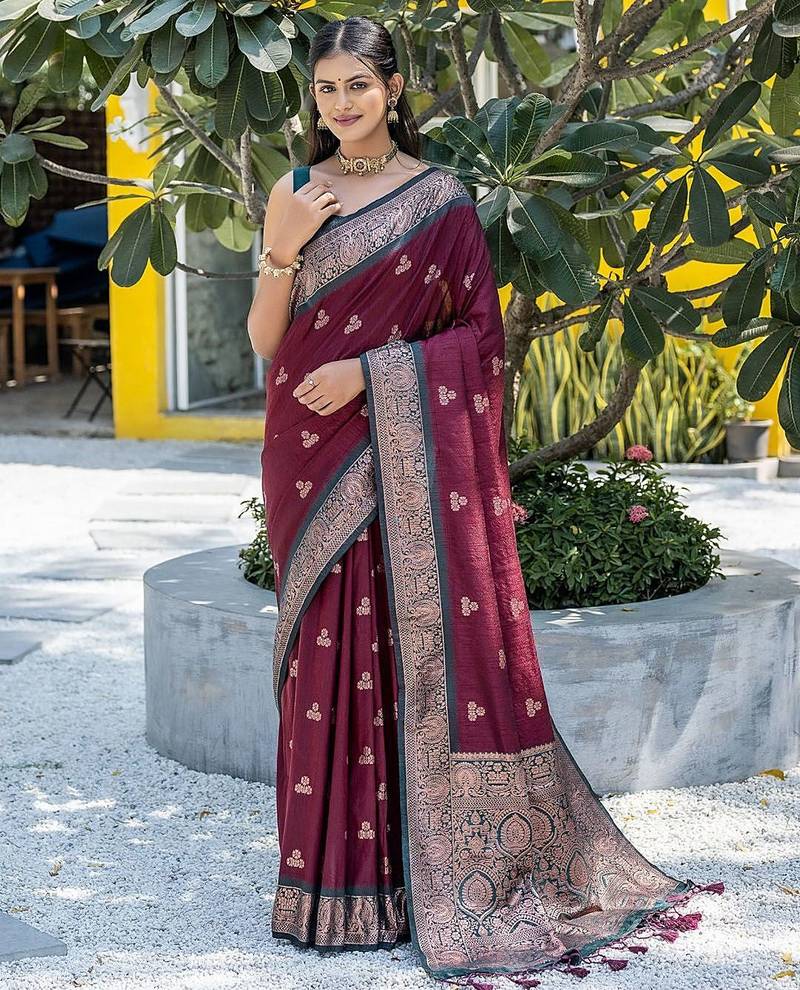 Ethnic Motifs Woven Design Zari Banarasi Saree