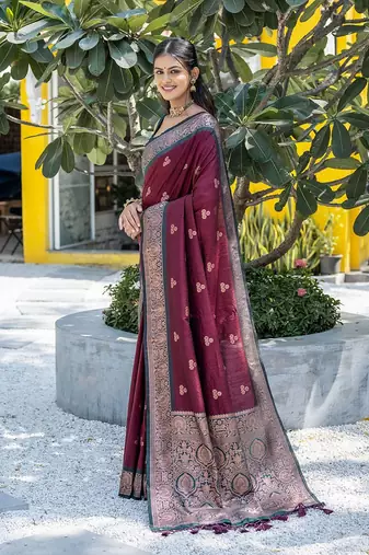 Ethnic Motifs Woven Design Zari Banarasi Saree