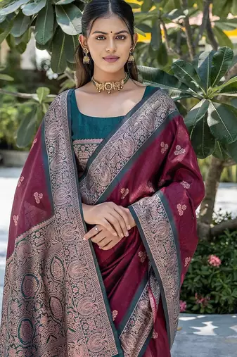 Ethnic Motifs Woven Design Zari Banarasi Saree