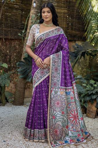 Ethnic Motifs Silk Cotton Tussar Saree