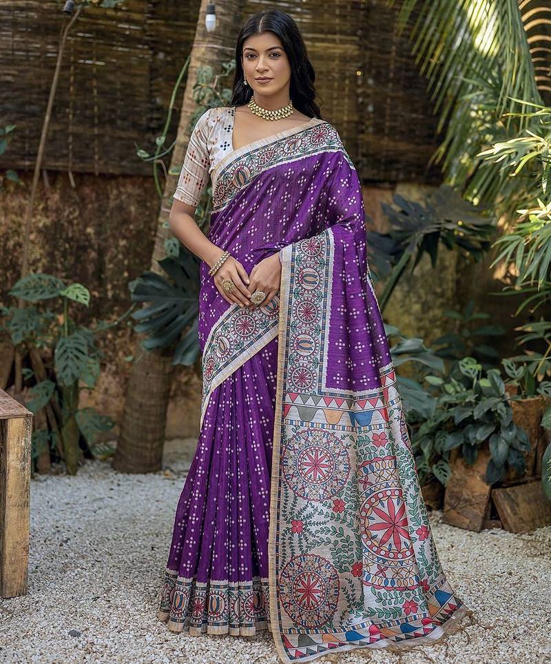 Ethnic Motifs Silk Cotton Tussar Saree
