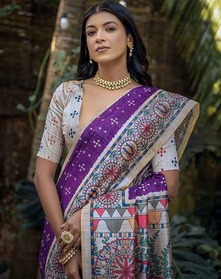 Ethnic Motifs Silk Cotton Tussar Saree 3