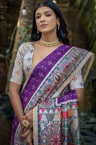 Ethnic Motifs Silk Cotton Tussar Saree