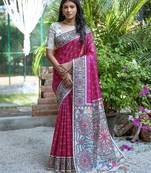 Woven Design Ethnic Motifs Printed Tussar Saree With Tassels