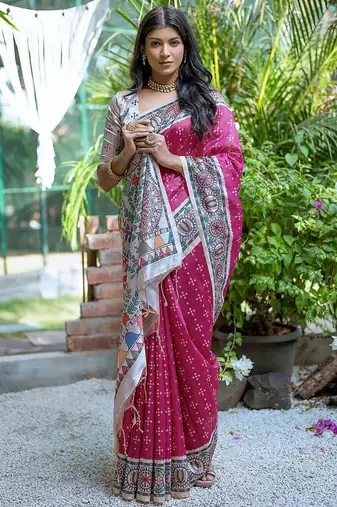 Woven Design Ethnic Motifs Printed Tussar Saree With Tassels
