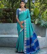 Ethnic Motifs Woven Design Zari Bhagalpuri Saree
