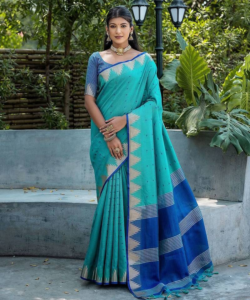 Ethnic Motifs Woven Design Zari Bhagalpuri Saree