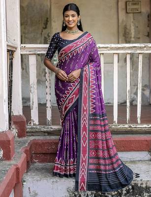 Ajrak Printed Ikat Saree 1