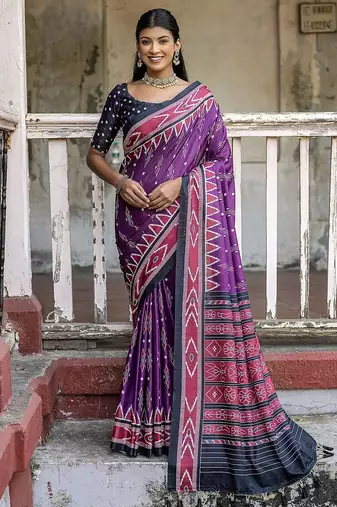 Ajrak Printed Ikat Saree