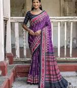 Ajrak Printed Ikat Saree