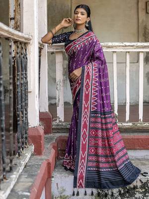 Ajrak Printed Ikat Saree 2