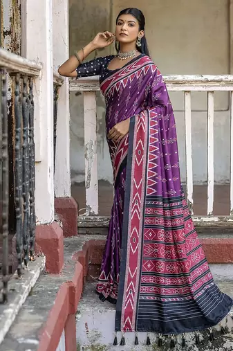 Ajrak Printed Ikat Saree