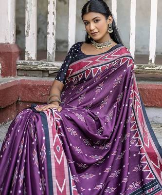 Ajrak Printed Ikat Saree 3