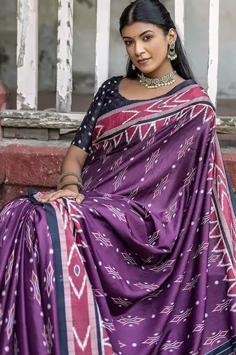 Ajrak Printed Ikat Saree