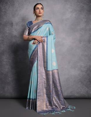 Woven Design Ethnic Motifs Zari Tussar Saree 1