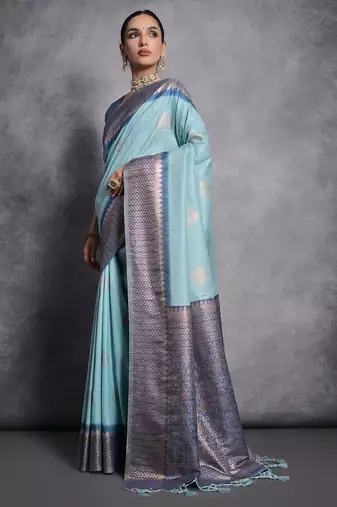 Woven Design Ethnic Motifs Zari Tussar Saree
