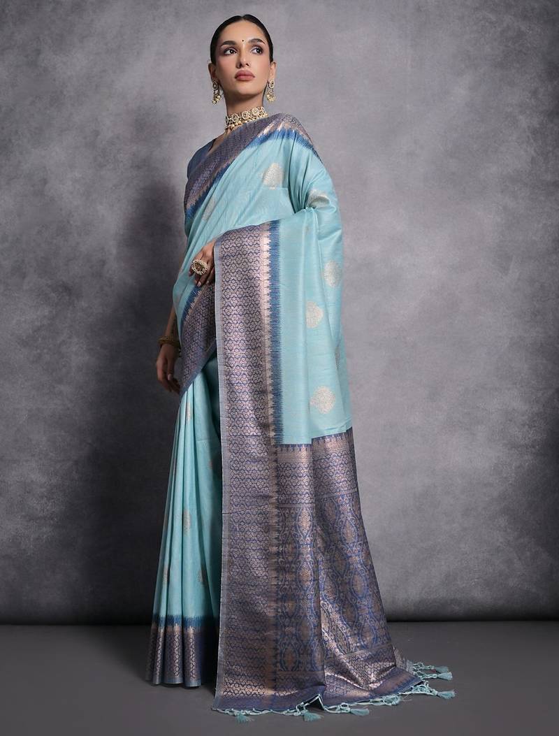 Woven Design Ethnic Motifs Zari Tussar Saree