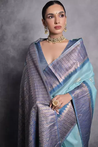 Woven Design Ethnic Motifs Zari Tussar Saree