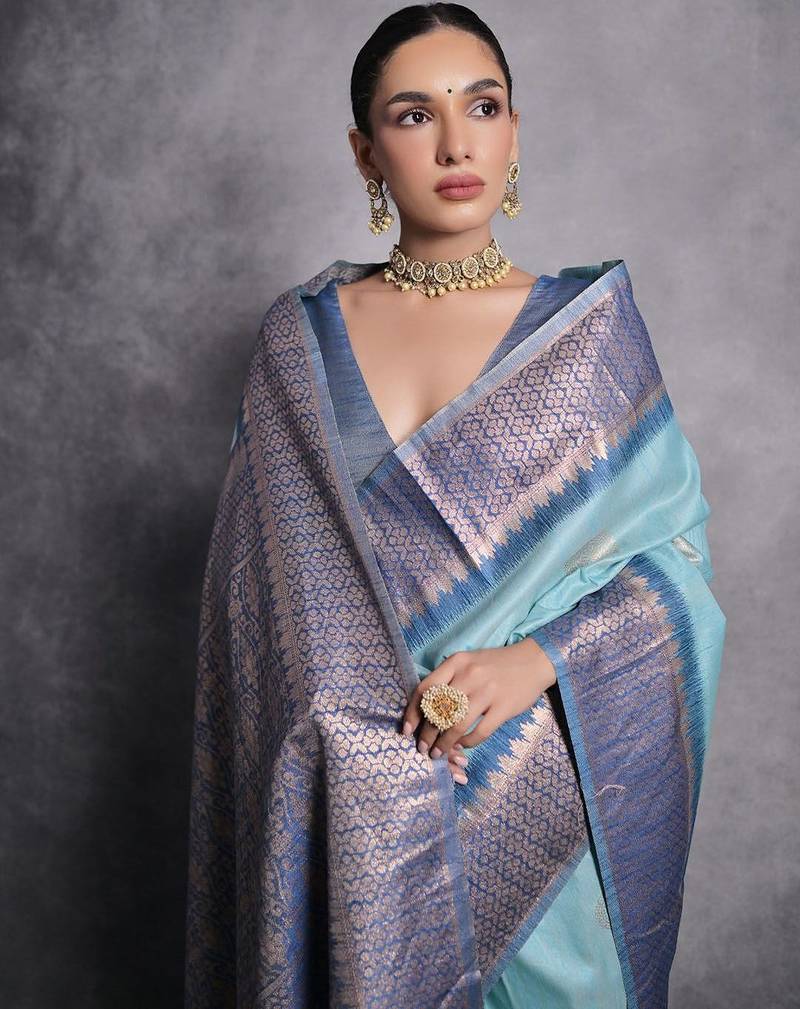 Woven Design Ethnic Motifs Zari Tussar Saree
