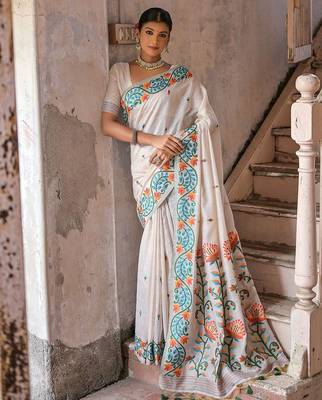 Floral Woven Design Pure Cotton Muga Saree 1