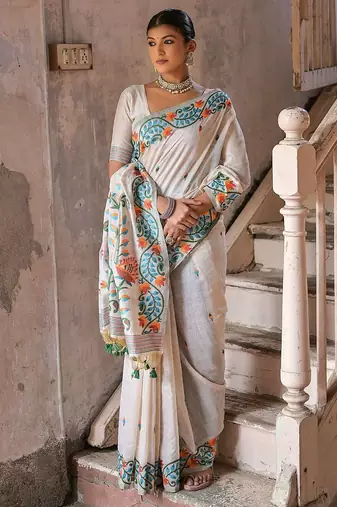 Floral Woven Design Pure Cotton Muga Saree
