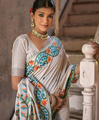 Floral Woven Design Pure Cotton Muga Saree 3