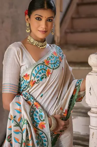 Floral Woven Design Pure Cotton Muga Saree