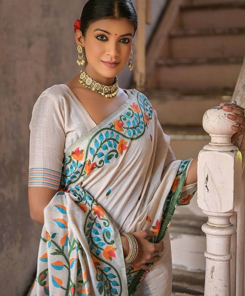 Floral Woven Design Pure Cotton Muga Saree