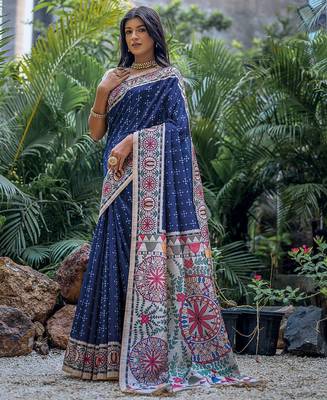 Polka Dot Zari Silk Cotton Tussar Saree 2