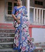 Floral Printed Zari Jamdani Saree With Tassels
