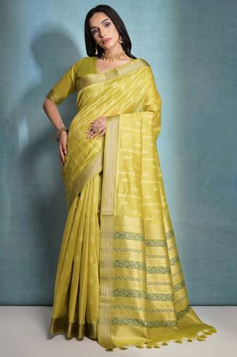 Woven Design Ethnic Motifs Zari Bhagalpuri Saree With Tassels