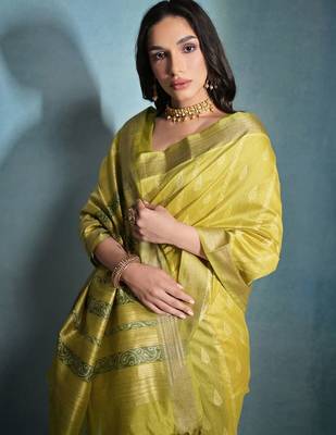 Woven Design Ethnic Motifs Zari Bhagalpuri Saree With Tassels 2