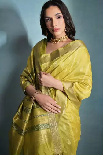 Woven Design Ethnic Motifs Zari Bhagalpuri Saree With Tassels