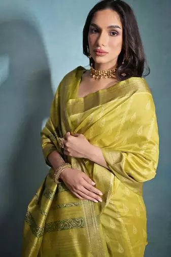 Woven Design Ethnic Motifs Zari Bhagalpuri Saree With Tassels