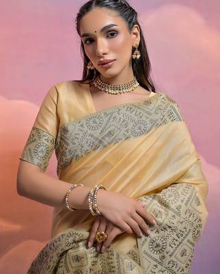 Traditional Trible Art Printed Bhagalpuri Saree 3