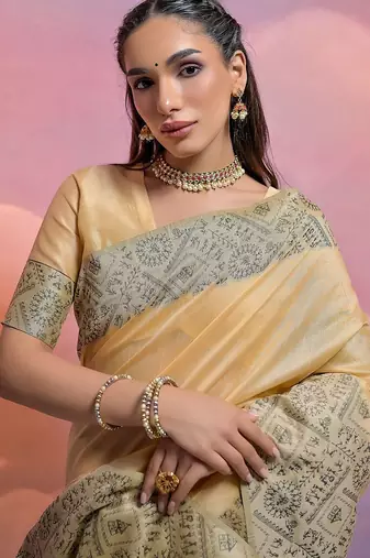 Traditional Trible Art Printed Bhagalpuri Saree