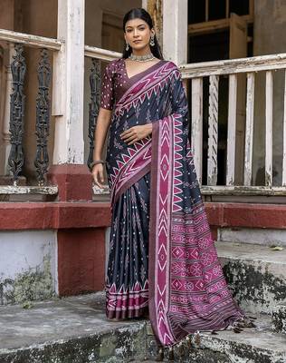 Ajrak Block Silk Cotton Ikat Saree 1