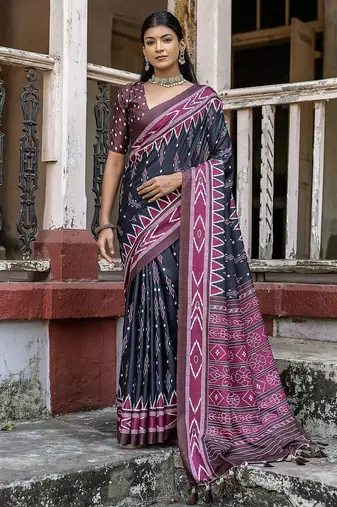 Ajrak Block Silk Cotton Ikat Saree