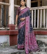 Ajrak Block Silk Cotton Ikat Saree