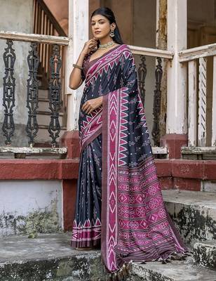 Ajrak Block Silk Cotton Ikat Saree 2