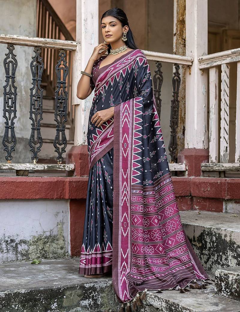 Ajrak Block Silk Cotton Ikat Saree
