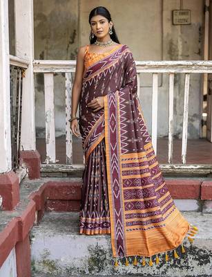 Ajrak Block Silk Cotton Ikat Saree 1