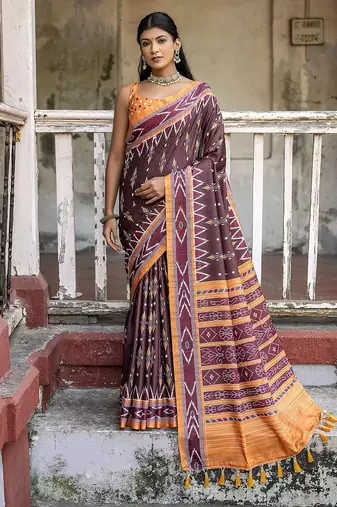 Ajrak Block Silk Cotton Ikat Saree
