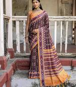 Ajrak Block Silk Cotton Ikat Saree
