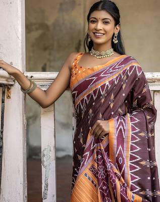 Ajrak Block Silk Cotton Ikat Saree 3