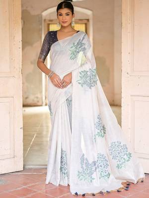 Ethnic Motifs Embroidered Pure Cotton Muga Saree 1
