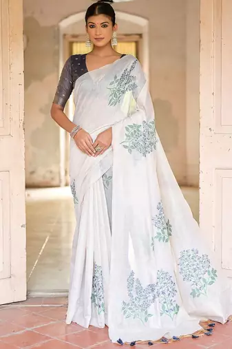 Ethnic Motifs Embroidered Pure Cotton Muga Saree