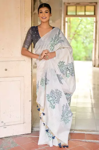 Ethnic Motifs Embroidered Pure Cotton Muga Saree